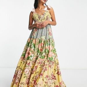 Free people Floral bluebell Maxi Dress with ribbon straps